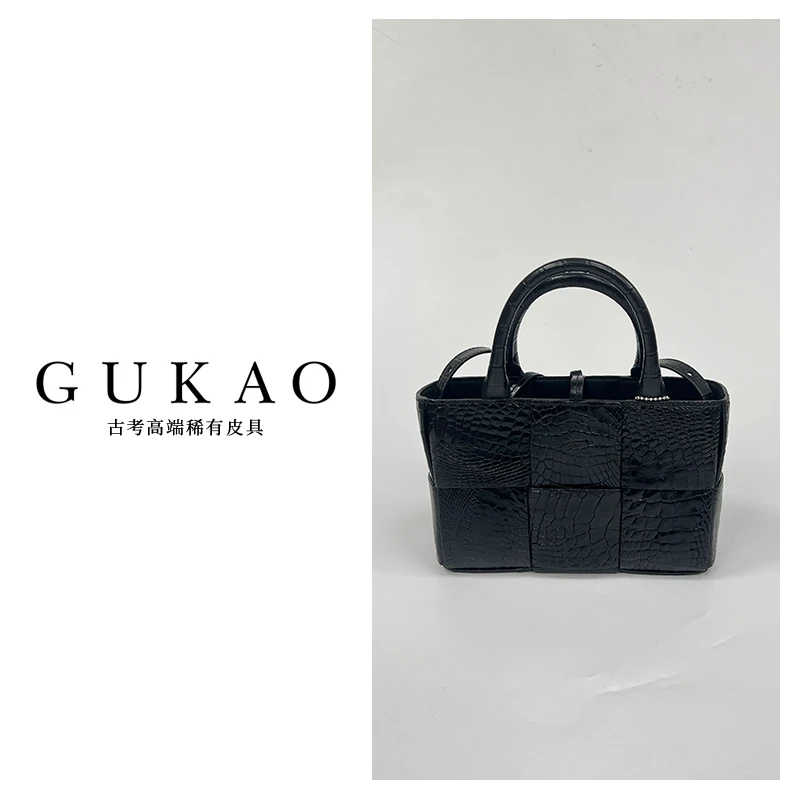 GUKAO手工高定2024新款女士真皮鳄鱼皮牛皮手提斜跨包3411Z