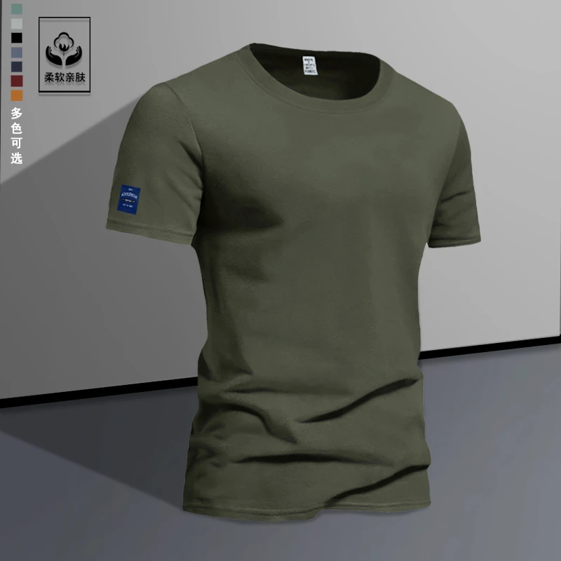 美式军绿色重磅纯棉纯色短袖T恤体桖内搭上衣男半袖夏季圆领宽松