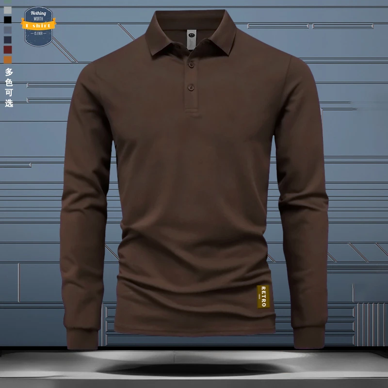 2024款秋季新品秋冬有领POLO衫长袖t恤男士春秋翻领休闲打底衫棉