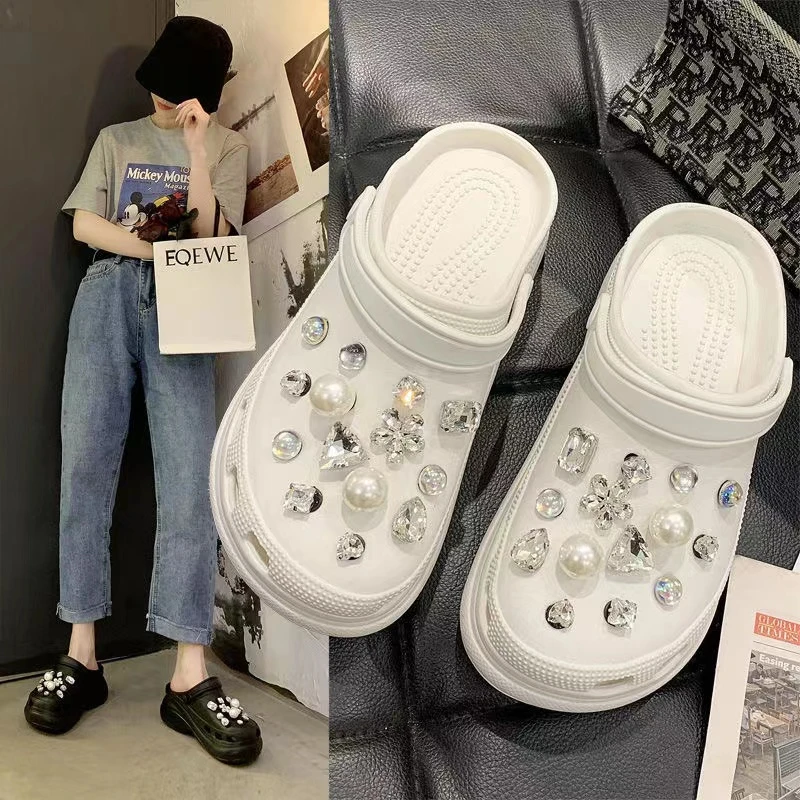 洞洞鞋配饰拖鞋diy链条扣珍珠鞋花果冻桃心鞋扣百搭时尚潮流