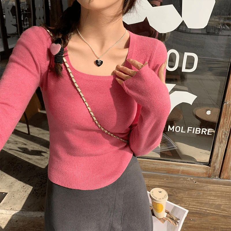 方领打底衫显瘦毛衣指套袖口内搭秋冬季新款修身百搭保暖亲肤女装