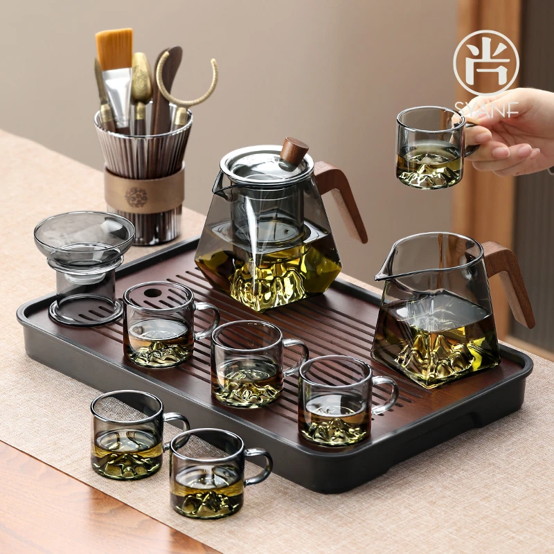 玻璃茶壶茶杯茶具套装家用办公耐高温茶水分离泡茶壶茶盘喝茶整套