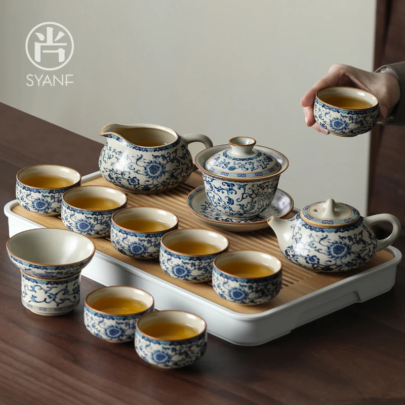 新款客厅喝茶泡茶器具陶瓷汝窑2024功夫茶具轻奢家用高档青花茶杯