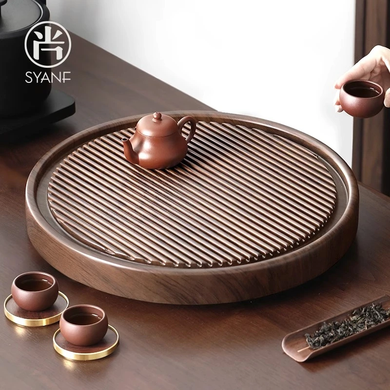圆形电木茶盘桌面专用实木干泡台茶台2025最新款高端大气仿电木