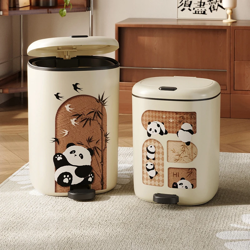 美世达垃圾桶家用高颜值中古风带盖客厅卧室脚踏按压双开厨房纸篓