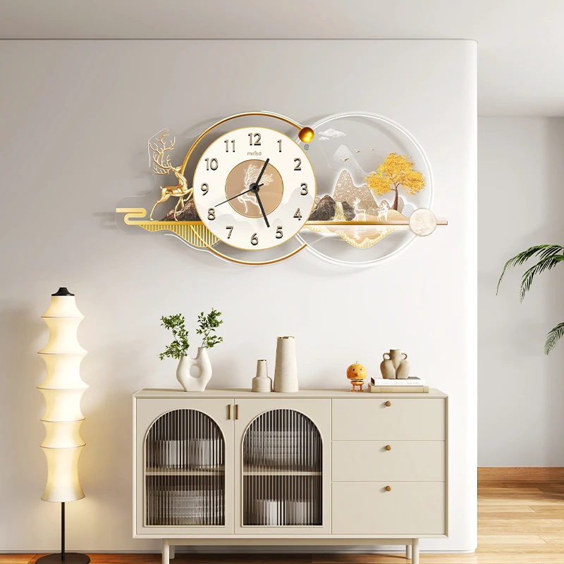 美世达轻奢钟表挂钟2025新款家用新中式表客厅挂墙餐厅时钟简约款