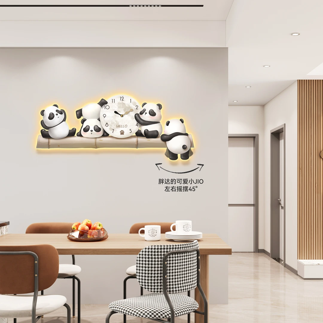 美世达熊猫时钟挂墙钟表客厅家用挂钟2025新款网红客厅布置用品