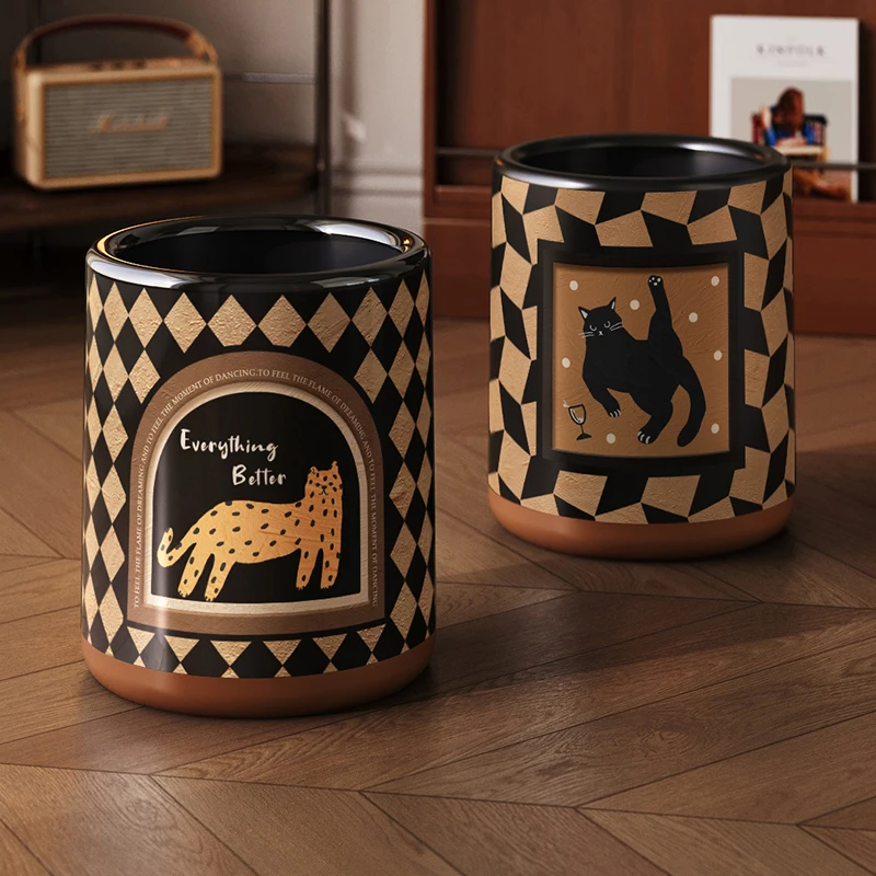 美世达垃圾桶家用高颜值中古风2025新款客厅卧室高档双层大号纸篓