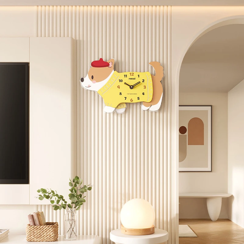 美世达柯基挂钟钟表客厅家用网红表腊肠狗家用创意2025挂墙时钟