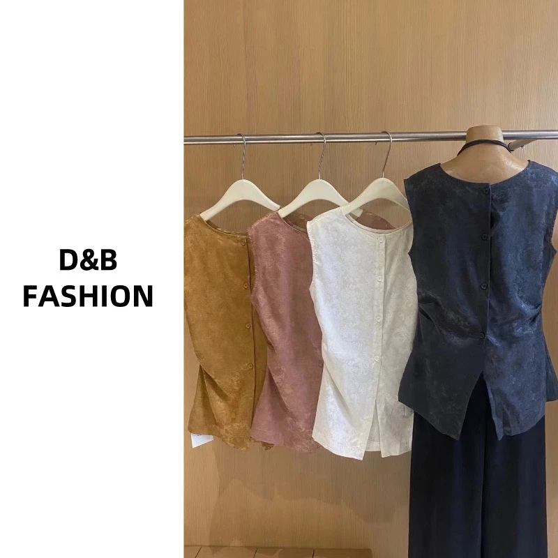 高级感无袖圆领立体提花显瘦坎肩上衣8823