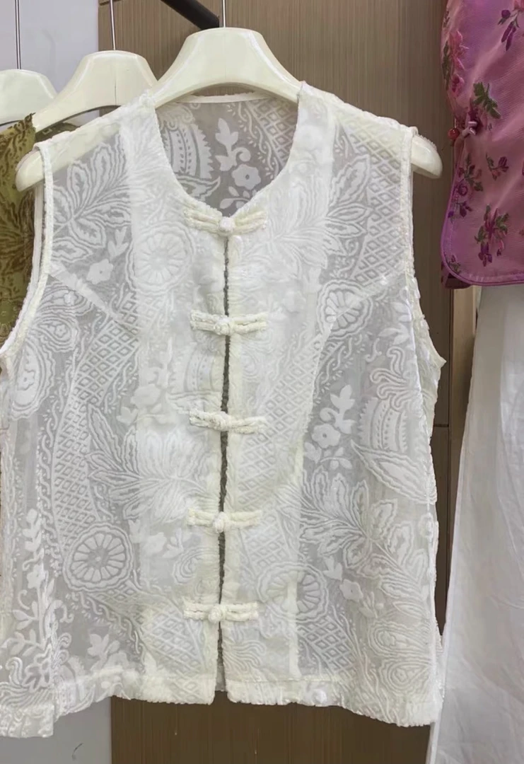 新款镂空百搭宽松丝绒马甲上衣8820