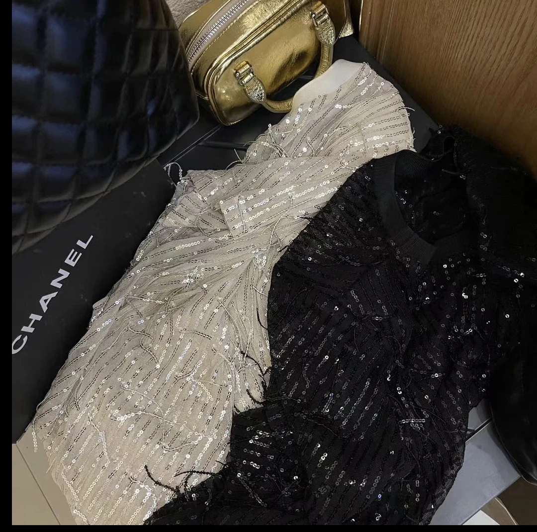 新款流苏亮片短袖T恤6616