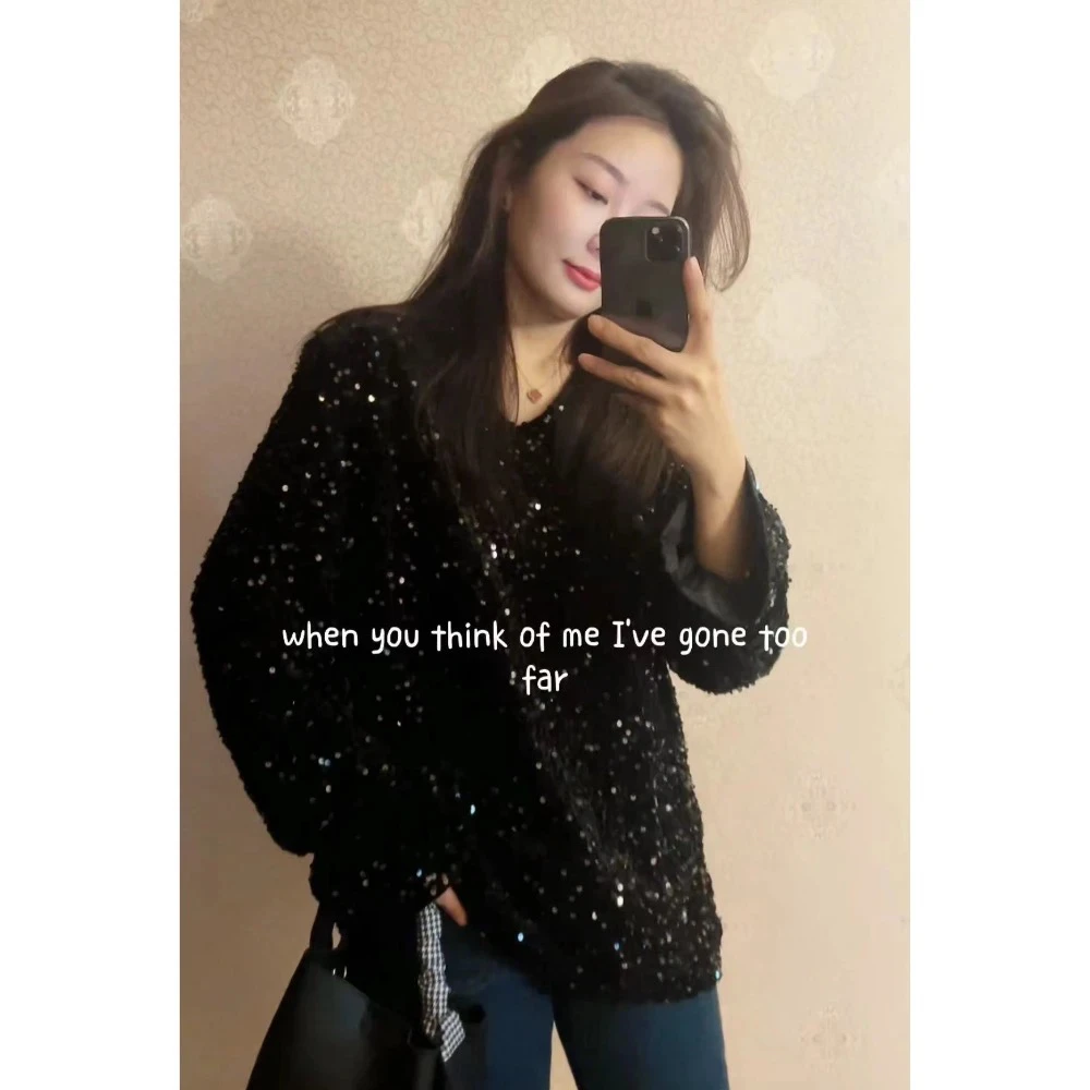 新款亮片V领打底衫内搭上衣气质百搭7713