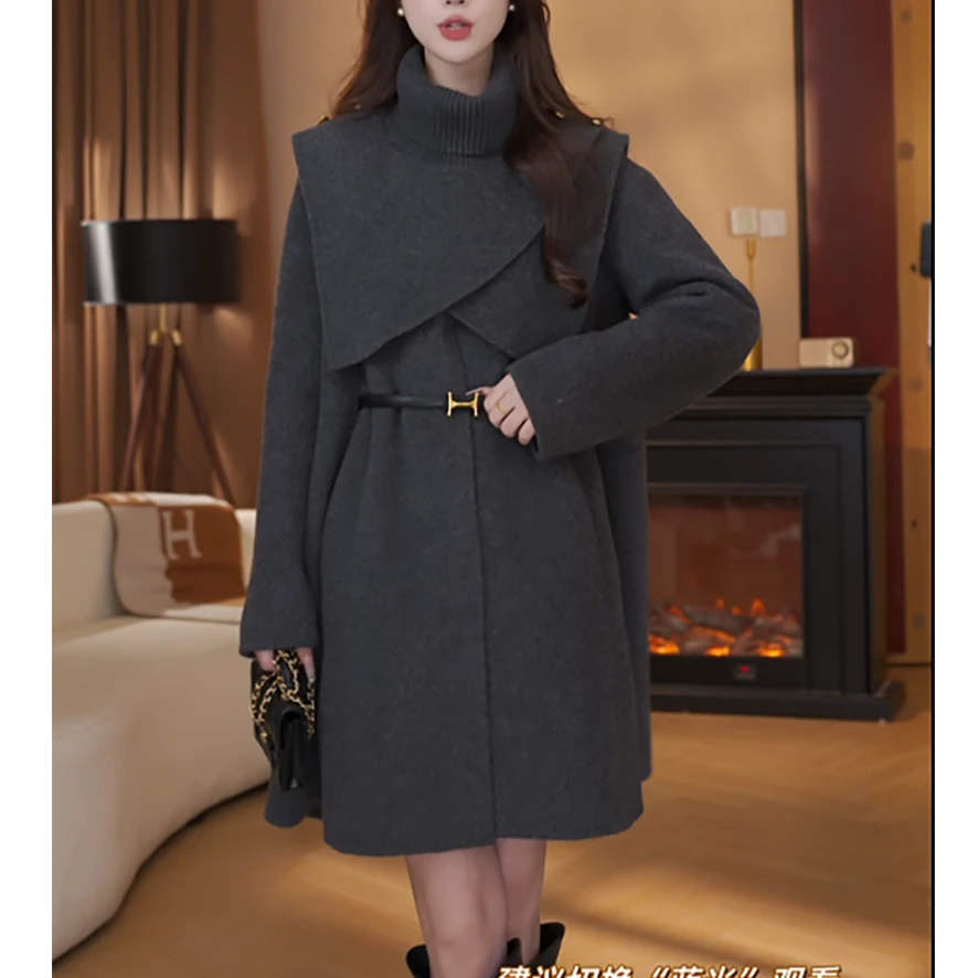 小巴黎冬季大衣中长款修身显瘦时髦两件套（送腰带）1