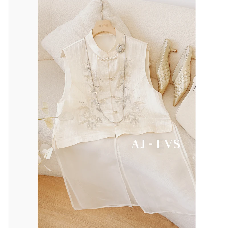 AJ - EVS【蕙质兰心·重工钉珠真丝醋酸气质中式马甲】