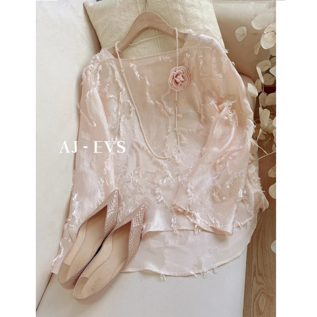 AJ-EVS【繁花·高雅温婉桑蚕丝手剪花气质复古真丝上衣长袖温柔】