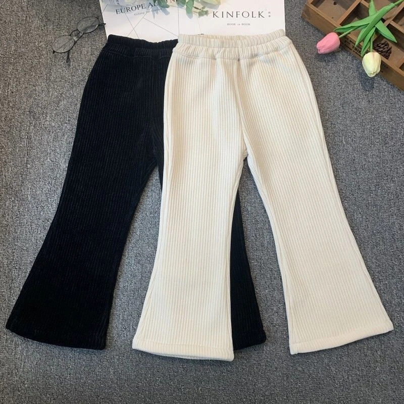 芭拉芭娜女童加绒裤子冬季新款灯芯绒坑纹喇叭裤儿童宝宝加厚长女
