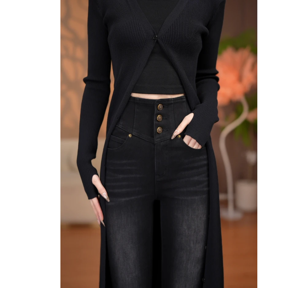 【格雷黑】复古春夏四面弹蜜桃臀牛仔裤女高腰提臀显瘦微喇裤