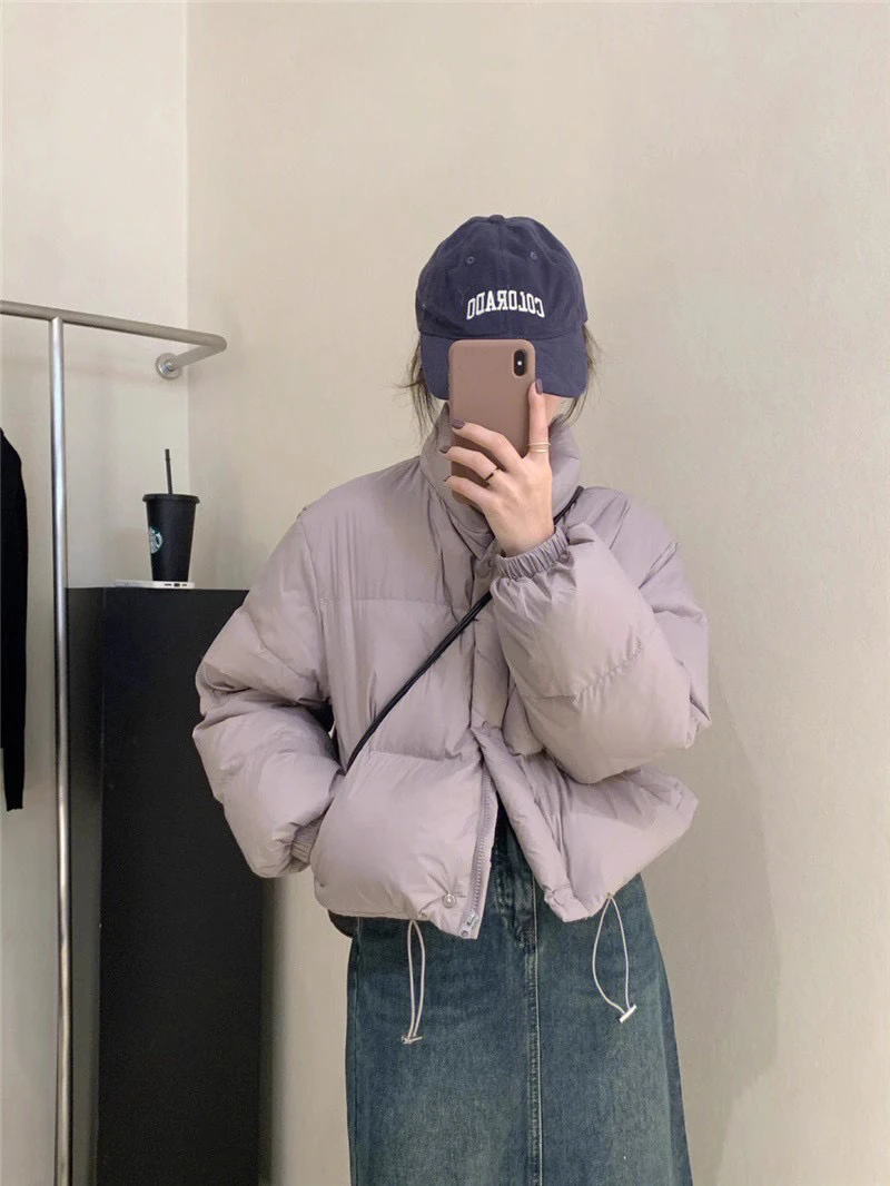 宽松立领小个子短款女白鸭绒羽绒服外套311