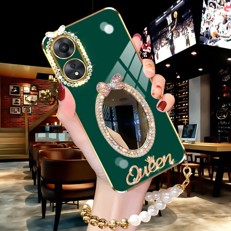 OPPOA1手机壳高档轻奢补妆镜镶钻PHS110防摔硅胶A1X女网红保护套1