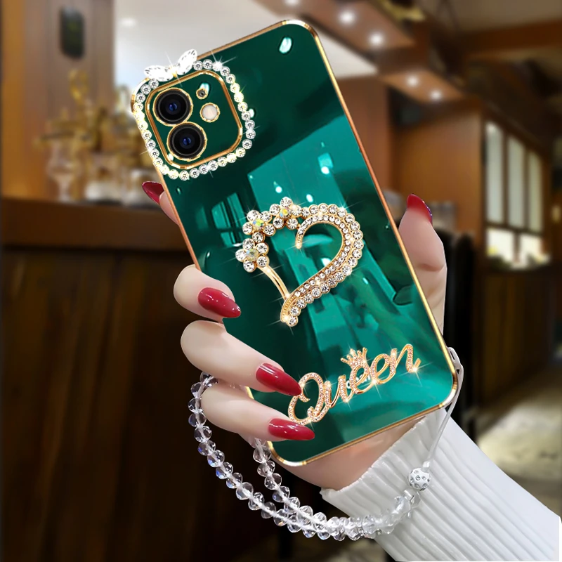 苹果11手机壳时尚高级感镶钻爱心女款iPhone12防摔网红轻奢保护套