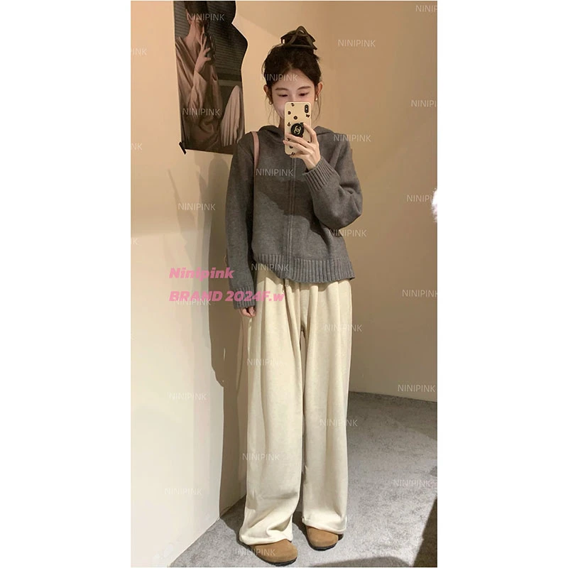 3380庄不腻冬新款【保命裤】韩系加绒休闲裤宽松垂感慵懒阔腿裤长裤