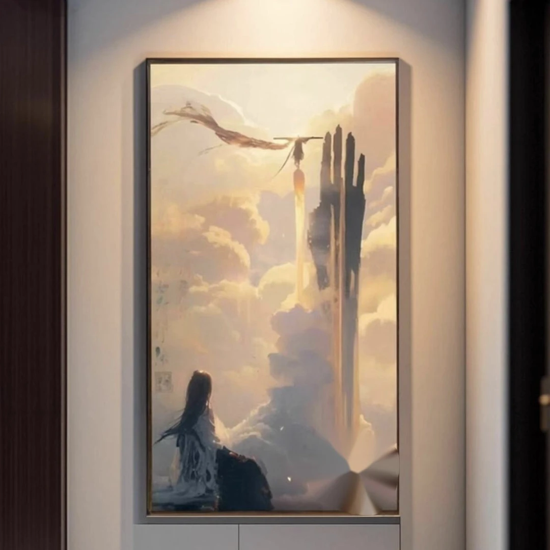 大话西游五指山挂壁画水墨大气复古风一生所爱入户玄关客厅装饰画