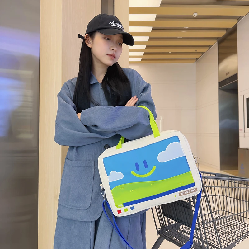 2024新款小众设计14寸可爱多功能斜跨包单肩卡通行李箱手提电脑包