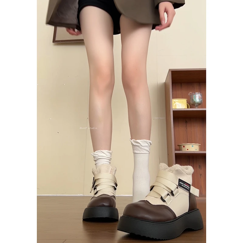 南在南方美式复古厚底保暖雪地靴女款2024新款冬季加绒加厚棉鞋子