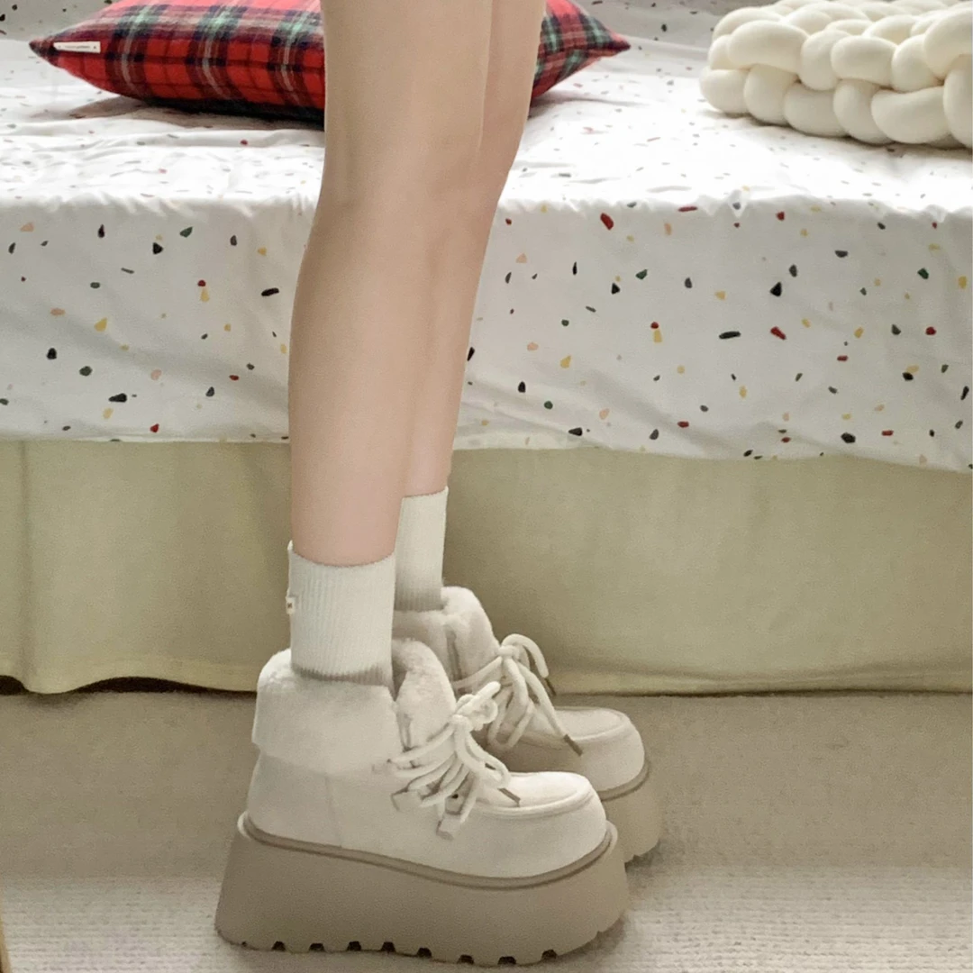 南在南方复古厚底雪地靴女款2025新款冬季加绒加厚东北保暖棉鞋子