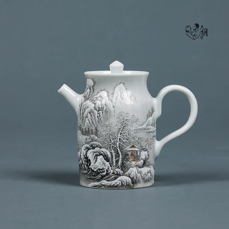 【预·售】景德镇 青衿堂出品 粉彩 梅映山水雪景 玉亭壶