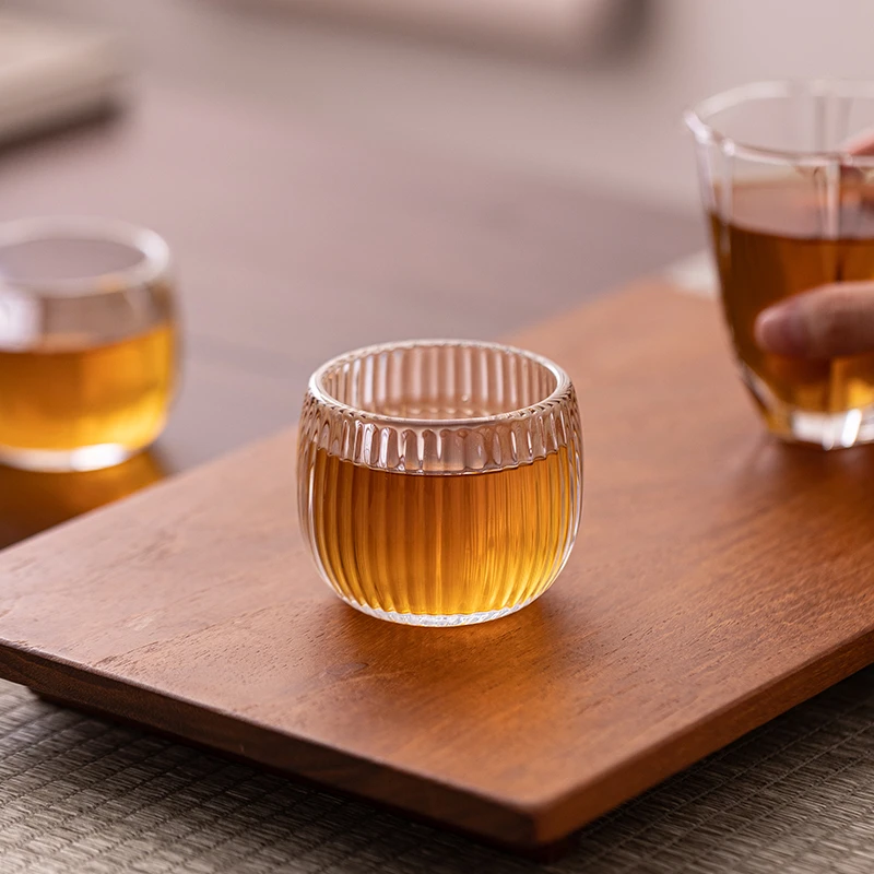 日式锤纹双层耐热加厚玻璃杯茶具茶杯不烫手隔热玻璃品茗杯主人杯