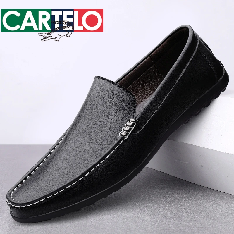 CARTELO/卡帝乐鳄鱼夏季透气薄款休闲皮鞋男士豆豆鞋真皮软底驾车
