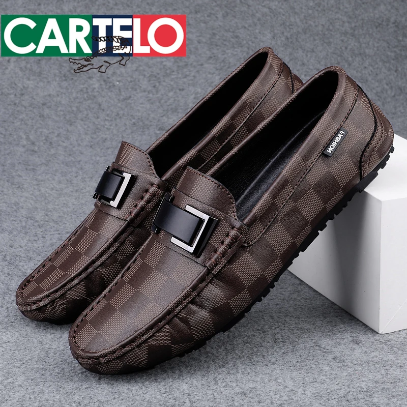 CARTELO/卡帝乐鳄鱼男鞋透气欧洲站印花豆豆鞋男真皮软底时尚潮流
