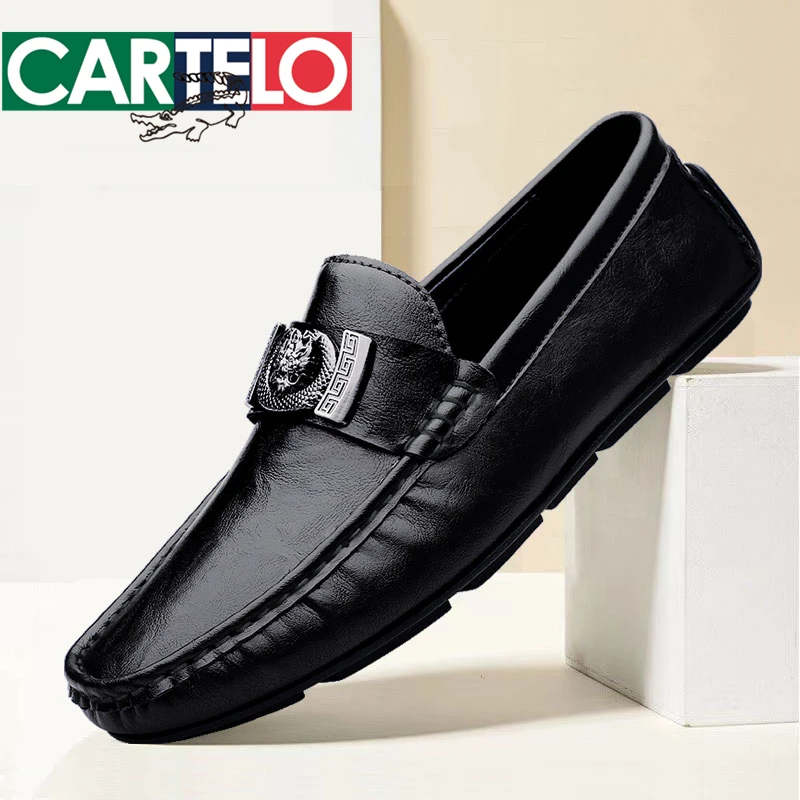 CARTELO/卡帝乐鳄鱼透气清凉男士豆豆鞋时尚百搭真皮软底驾车鞋男
