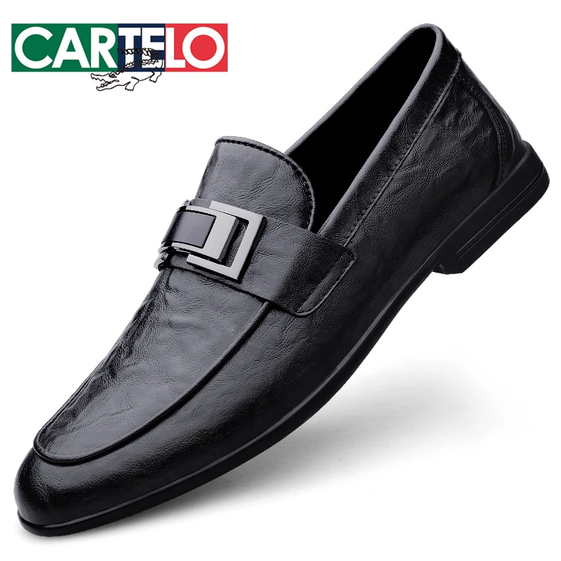 CARTELO/卡帝乐鳄鱼新款男士皮鞋真皮透气一脚蹬时尚百搭豆豆鞋男