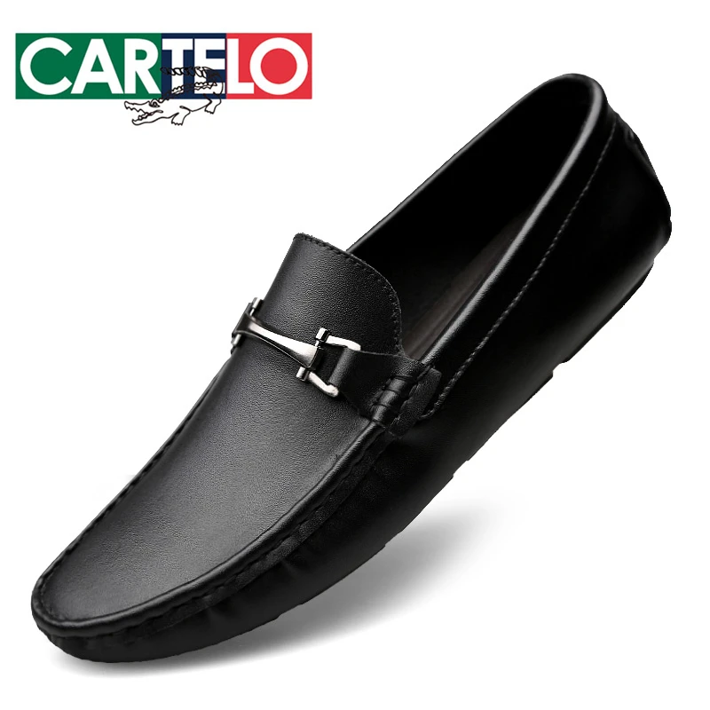 CARTELO/卡帝乐鳄鱼男鞋夏季透气薄款豆豆鞋男士休闲真皮时尚潮流
