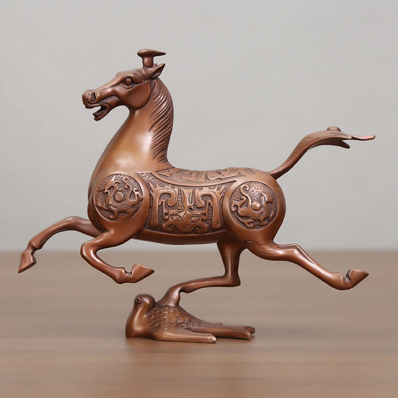 紫铜马踏飞燕摆件全铜客厅办公室个性手工中式复古礼品创意摆设