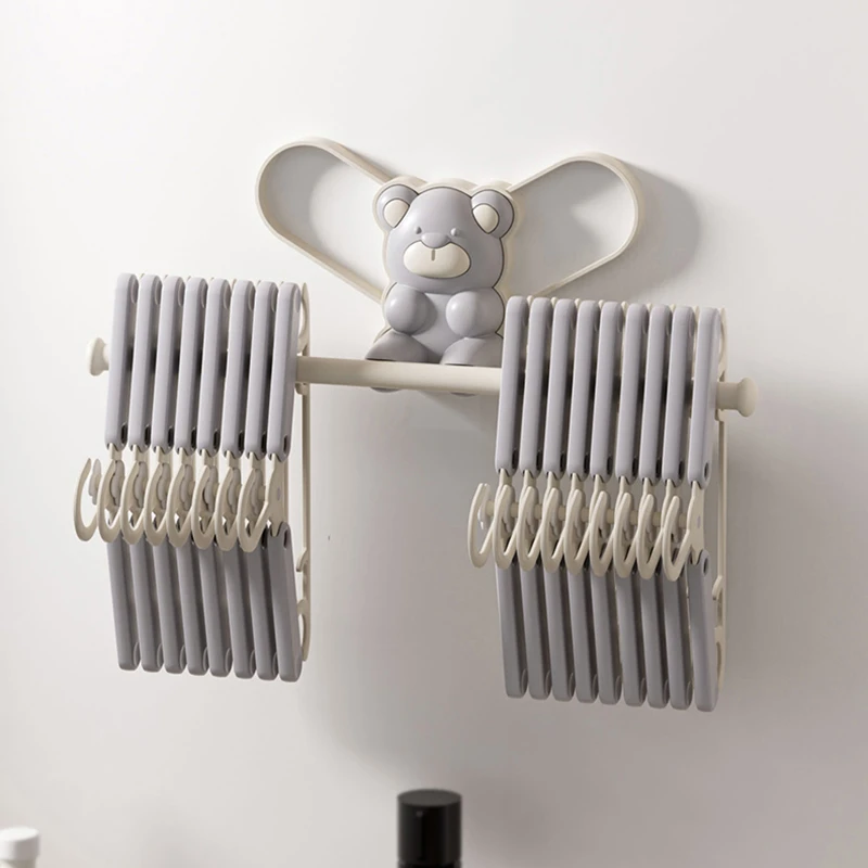 小熊衣架收纳神器免打孔家用壁挂式创意收纳架墙上衣架收纳架子