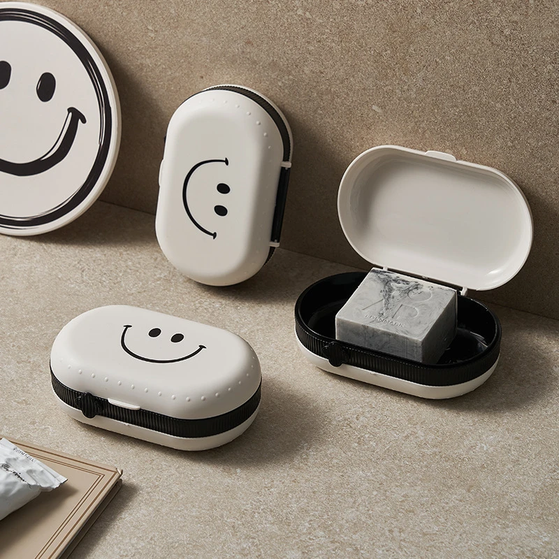 ins风笑脸肥皂盒创意带盖沥水便携式学生宿舍卫生间家用香皂盒子