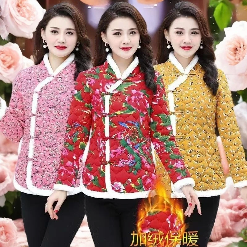 秋冬新款棉袄棉服碎花外套网红中国保暖复古东北加厚女装