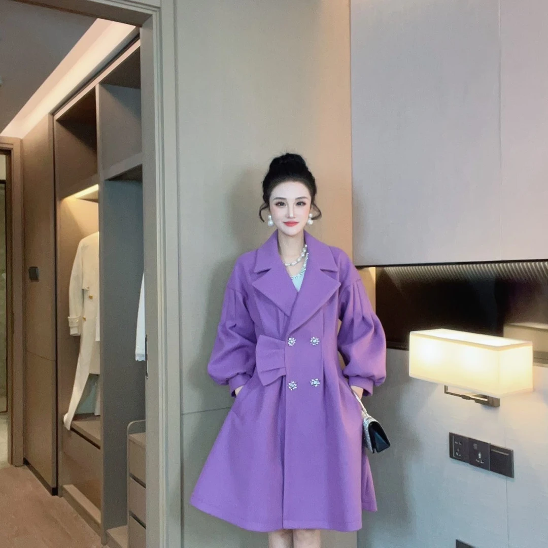 2025琪琪新款优雅收腰显瘦灯笼袖大裙摆大衣DM1DCO034，DF1DCO014