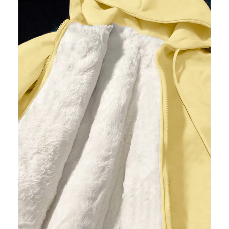 黄色加绒厚外套女秋冬羊羔绒卫衣冬季厚外套2024新款深秋初冬加厚
