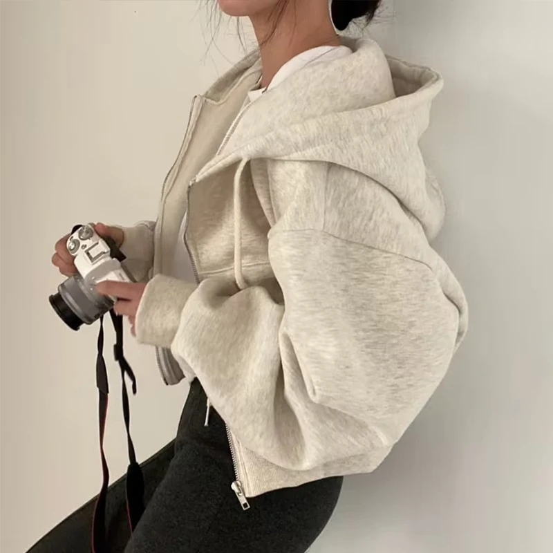 春季连帽外套美式短卫衣外套女春秋卫衣2025新款chic小个子开衫