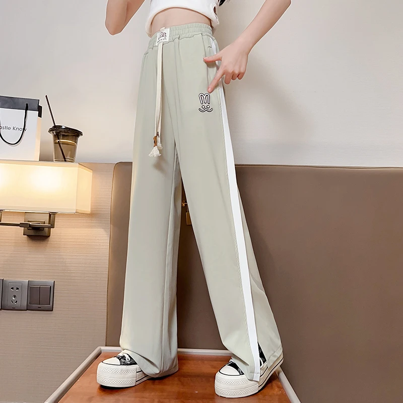 儿童夏季休闲裤2025新款中大童洋气宽松显瘦高腰薄款开叉阔腿裤潮