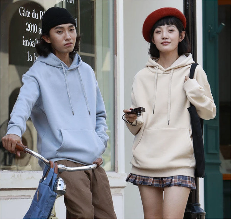 【清仓】6002#简约纯色连帽卫衣男女 500g重磅加绒加厚长袖宽松打底