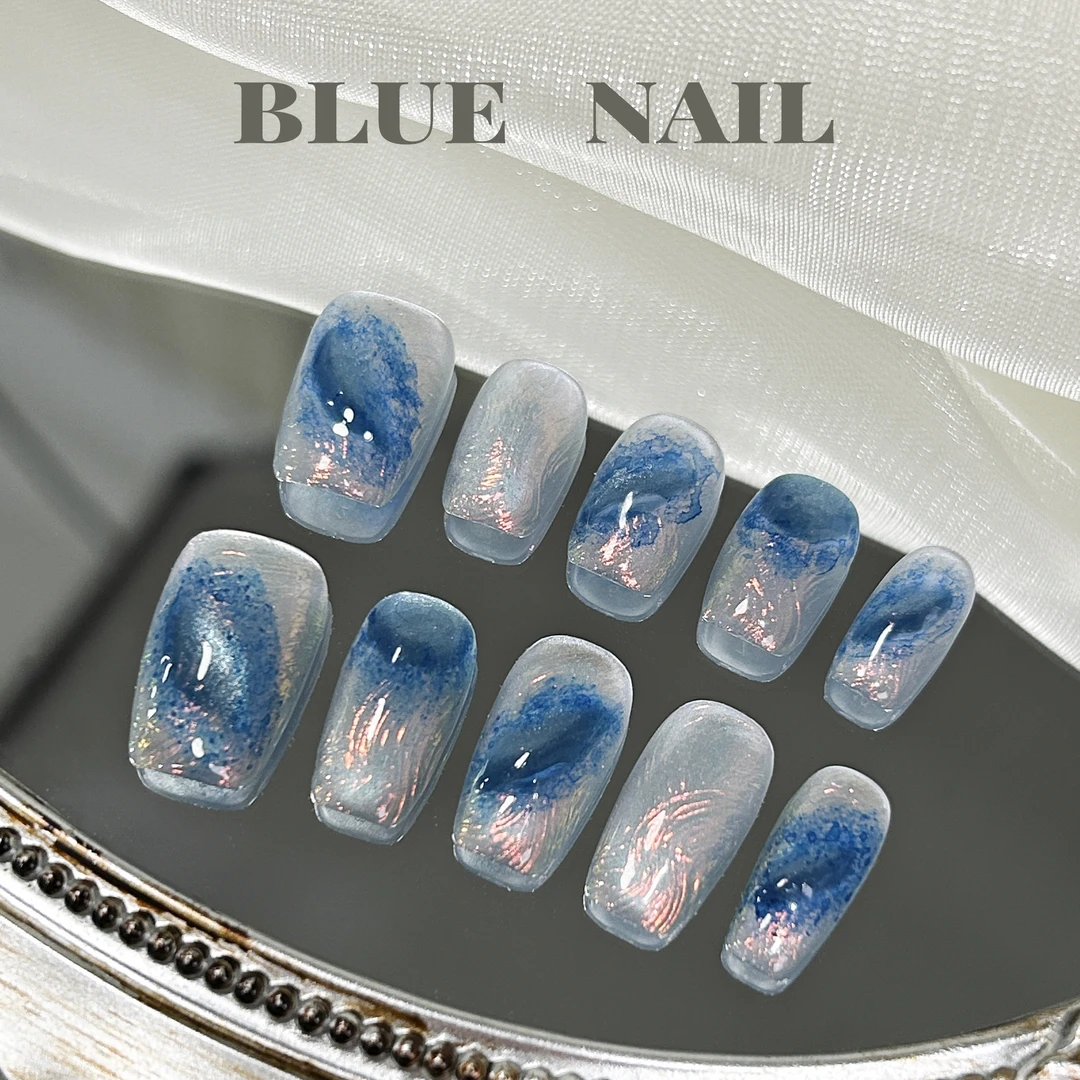 【海洋之心】蓝珊手工穿戴甲可反复穿戴螺纹彩光人鱼印象晕染海洋蓝