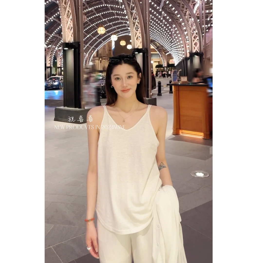 祝喜喜【双面穿】25年春款夏季时尚白色百搭打底吊带背心显瘦打底