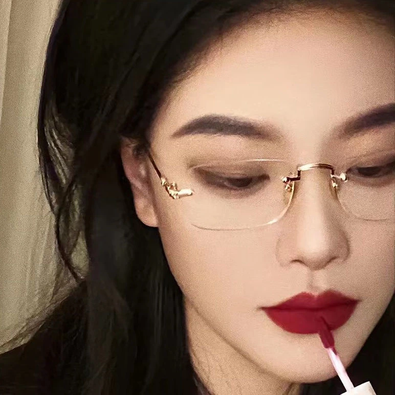 纯欲无框切边眼镜女网红防蓝光抗辐射可配有度数近视眼睛男潮显瘦