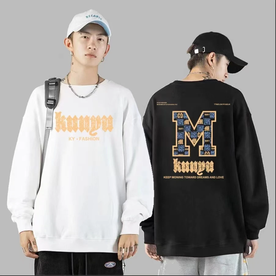 潮流印花圆领卫衣时尚百搭长袖套头情侣装